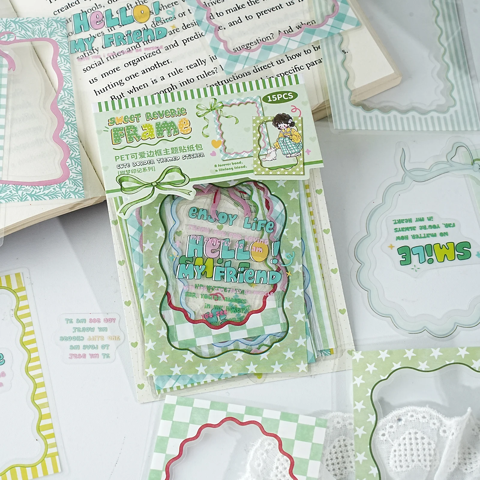 Etori Life Fresh Green Border Stickers, Forest Style Ins Style Decorative Frame Stickers Suitable for Notebooks, Phone Backs, Water Bottles, Suitcases, Guitars, Bicycles, Diaries, Scrapbooking Supplies, Office Decoration Accessories, DIY Crafts, Student Gift Bags, Gift Box Packaging, Ita Bags and Guka Cards, Posters and Magazines, Label Seals, Decorative Stickers, School Supplies - view 4
