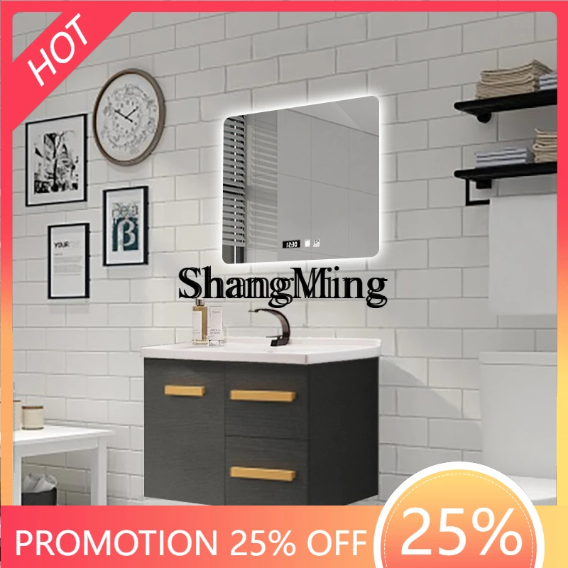 

SM Household Solid Wood Bathroom Cabinet Toilet Washbasin Cabinet Combination Ceramic Integrated Basin