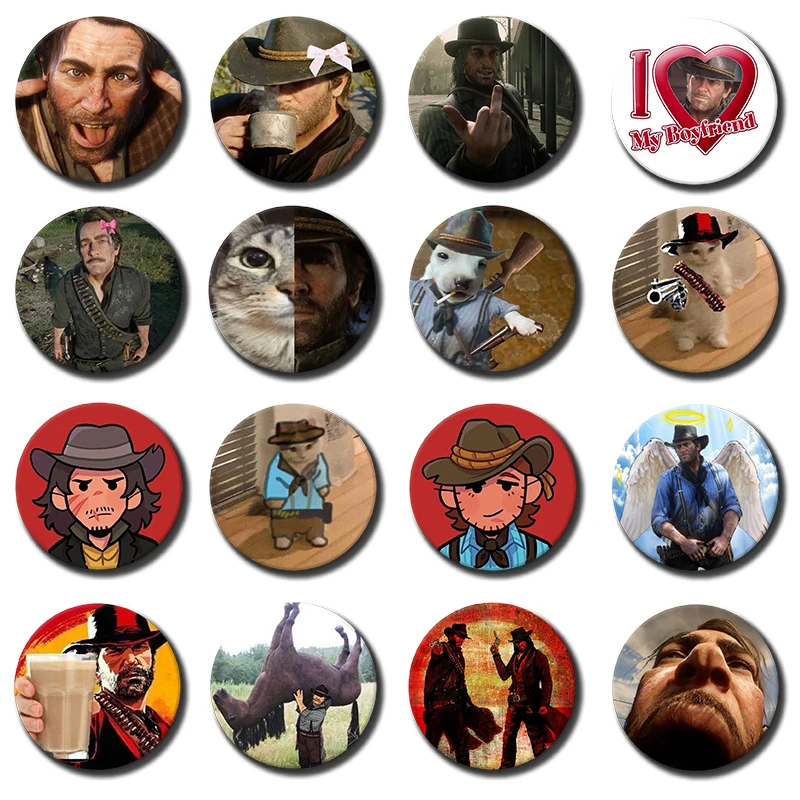 Funny Arthur Morgan John Marston Lapel Pins Badge Fashion Jewelry Brooch for Bag Cartoon Game Peripheral Badge Bag Accessories