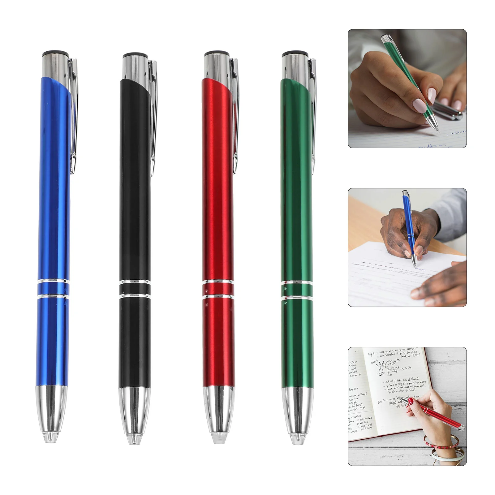 

4 Pcs LED Light Metal Touch Ballpoint Pen Flashlight Pens Ink Lighted Tip With For Screen Office