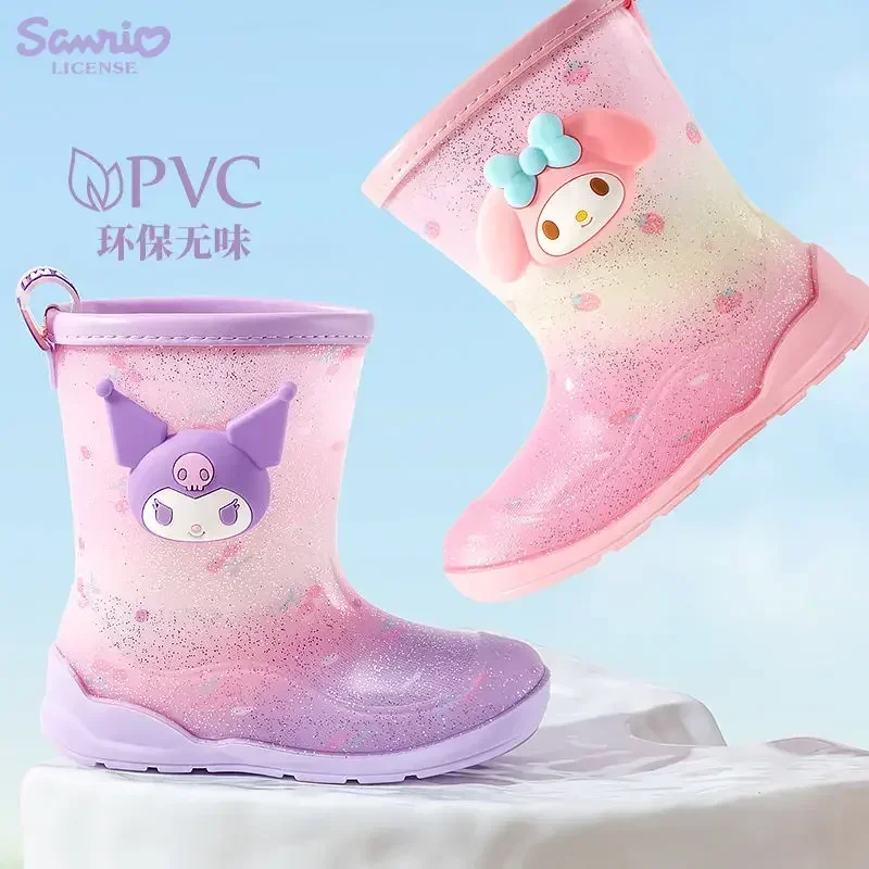 Minha melodia kuromi anime miniso kawaii ins crianças sapatos de chuva bonito dos desenhos animados cinnamoroll botas de chuva à prova dwaterproof água presentes para crianças