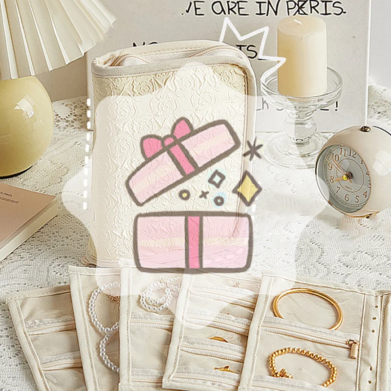 

Jewelry Storage Book With Loose-leaf Transparent Zipper Bag Necklace Ring Binder Storage Book Luxury Suede Rose Pattern Pockets