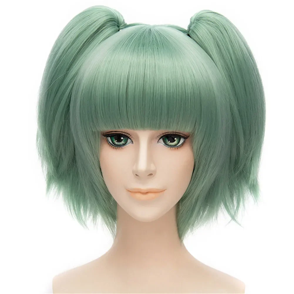 Assassination Classroom Kayano kaade pelucas de pelo verde corto para Cosplay de Halloween con 2 coletas