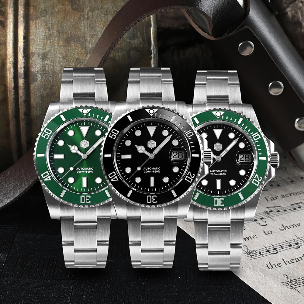 San Martin Watch New Upgraded Sub Men PT5000 ST2130 Automatic Diving Watches with Ceramic Bezel 200m Waterproof Sapphire SN0017G