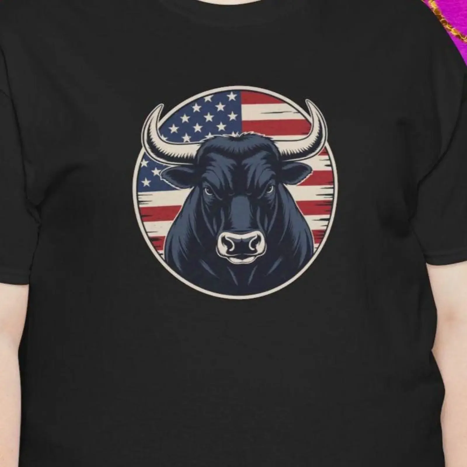 Bullish on America Cowboy Bull USA Flag T Shirt Patriotic Stock Market vintage Washed Unisex Slightly designer clothes