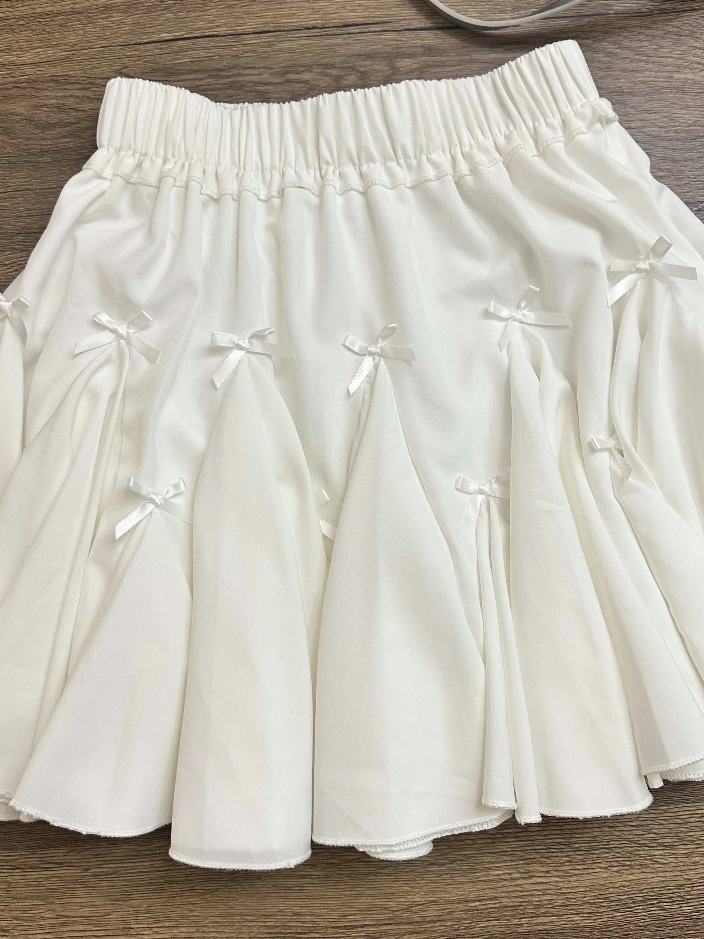 Elegant Sweet  Knot Pleated High Waist  Skirt Women's Summer White Moonlight Anti-Light Fluffy Versatile Short S...