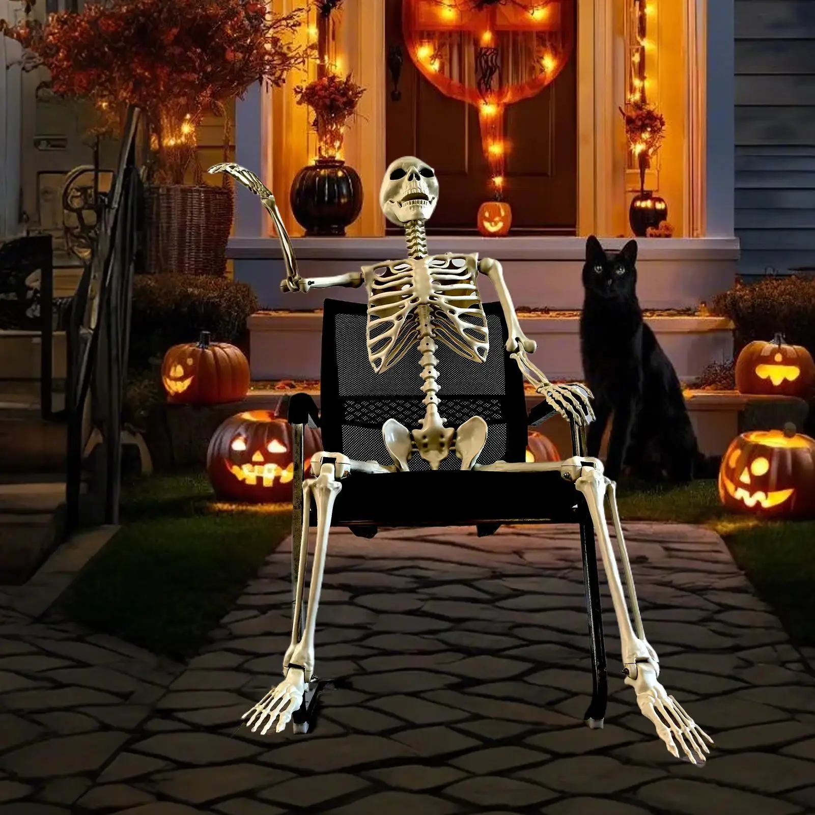Halloween Realistische Körperskelette in Lebensgröße mit Beweglichen Gelenken, Simulierter Schädel, Geisterhaus-Horror-Requisiten – Detail 5