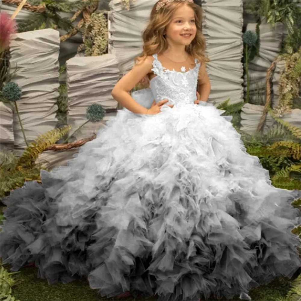 

Flower Girl Dress Gorgeous Sleeveless Tulle Lace Layered Princess Ball First Communion Dresses Kids Surprise Birthday Present