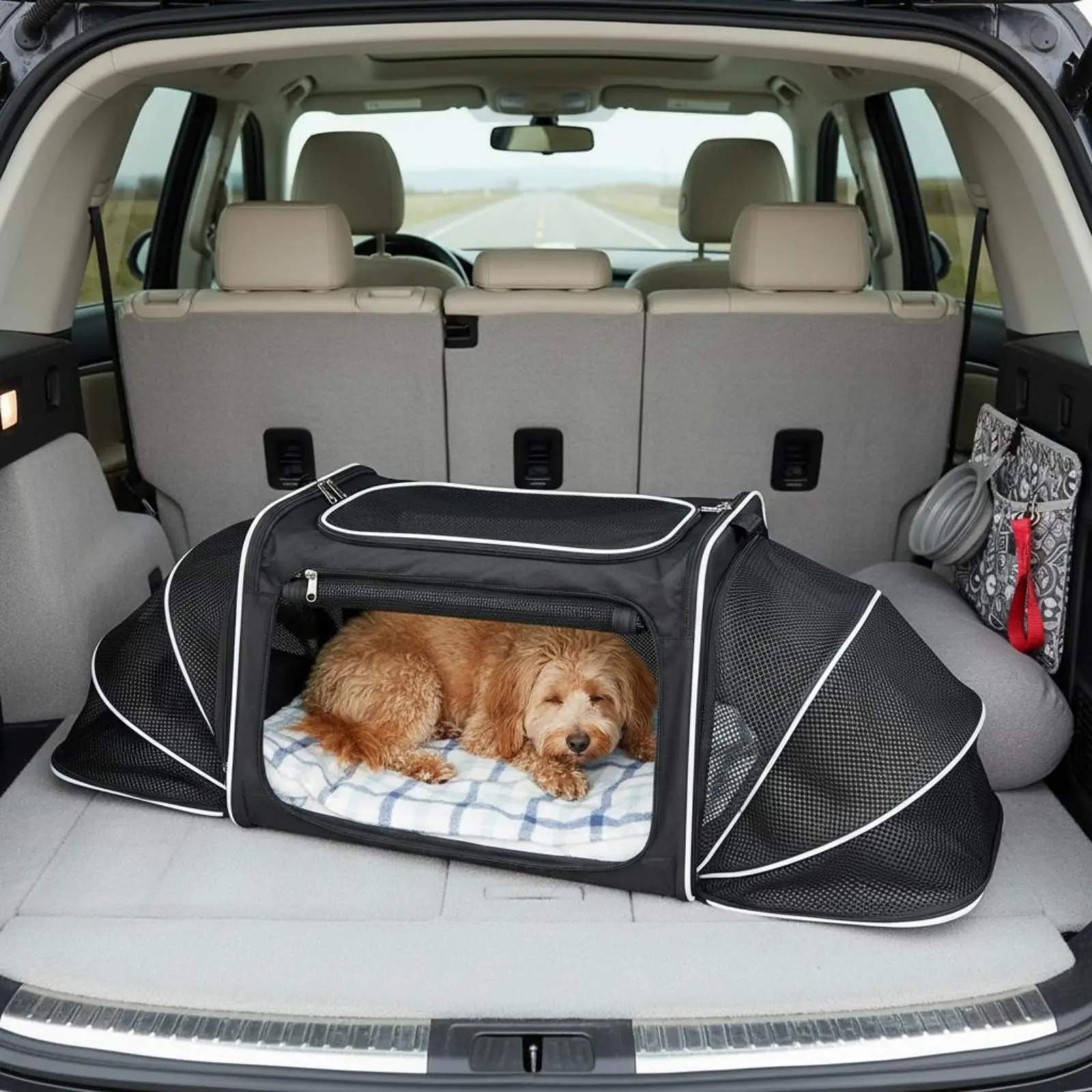

Portable Feline Travel Bag Foldable Expandable Pet Carrier Mesh Pet Travel Carrier Easy to Clean Included Tether for Outdoor