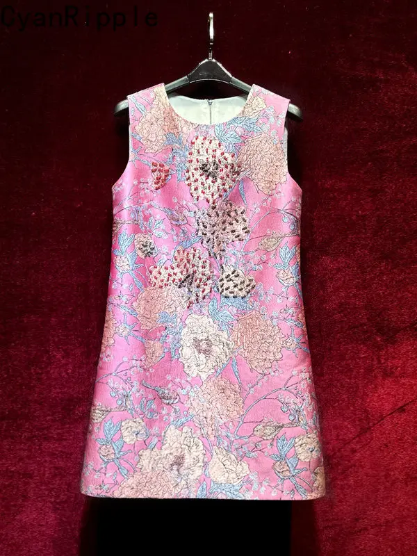 

Высококачественное винтажное платье А-силуэта с жаккардовой вышивкой, весна-лето, женское, роскошное, с круглым вырезом, без рукавов, с бриллиантами