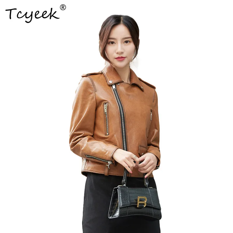 Tcyeek Real Leather Jacket Women Autumn Casual Sheepskin Coat Woman Clothing Motocycle Jackets Slim Fit Fashion Jaqueta De Couro