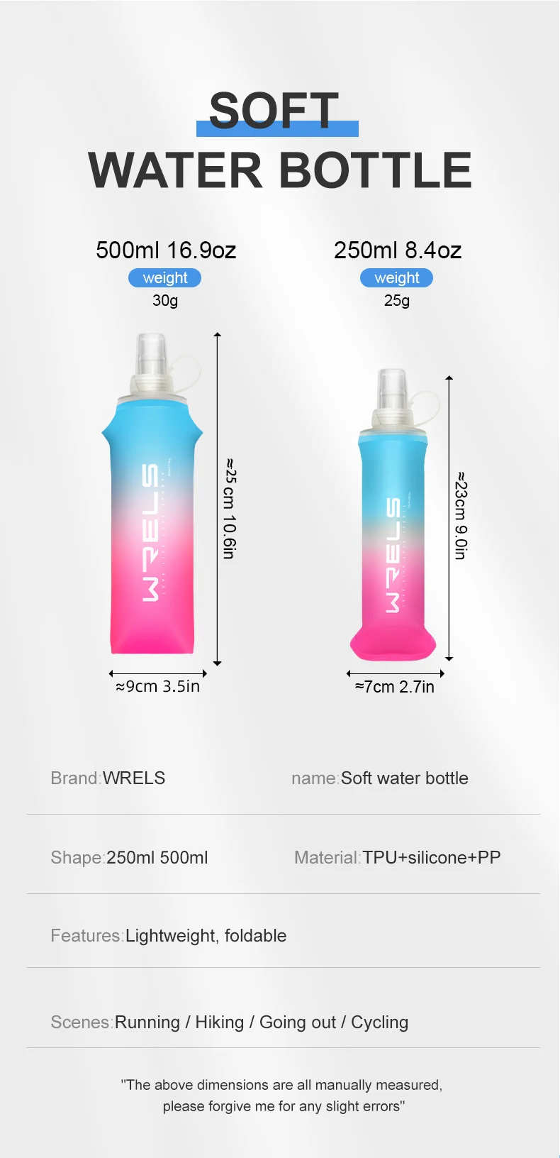 Sport Water Bottle TPU Folding Soft Flask Drink Portable Water Bottle High Flow Running Hiking Bicycle Fitness Water Bag