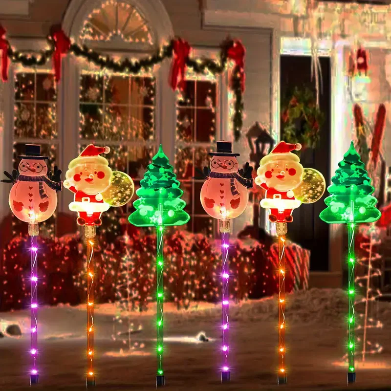 6 uds luces solares de camino de Navidad decoración navideña luces LED luces de estaca impermeables al aire libre pasarela de jardín vacaciones 861