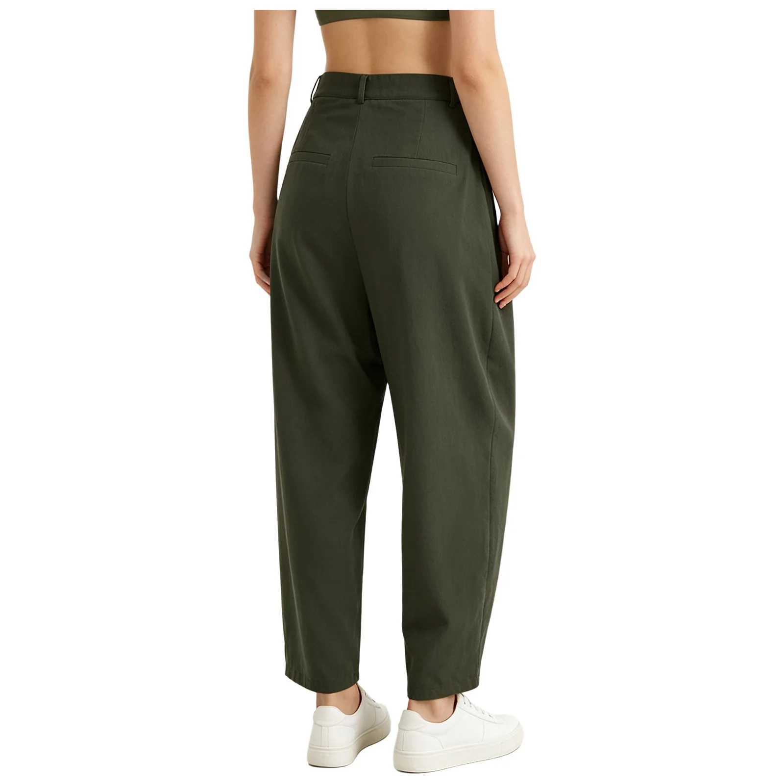 Women Elastic Waist Baggy Pants Palazzo Harem Pants Drop Crotch Front Pleated Casual Barrel Trousers with Side Pockets