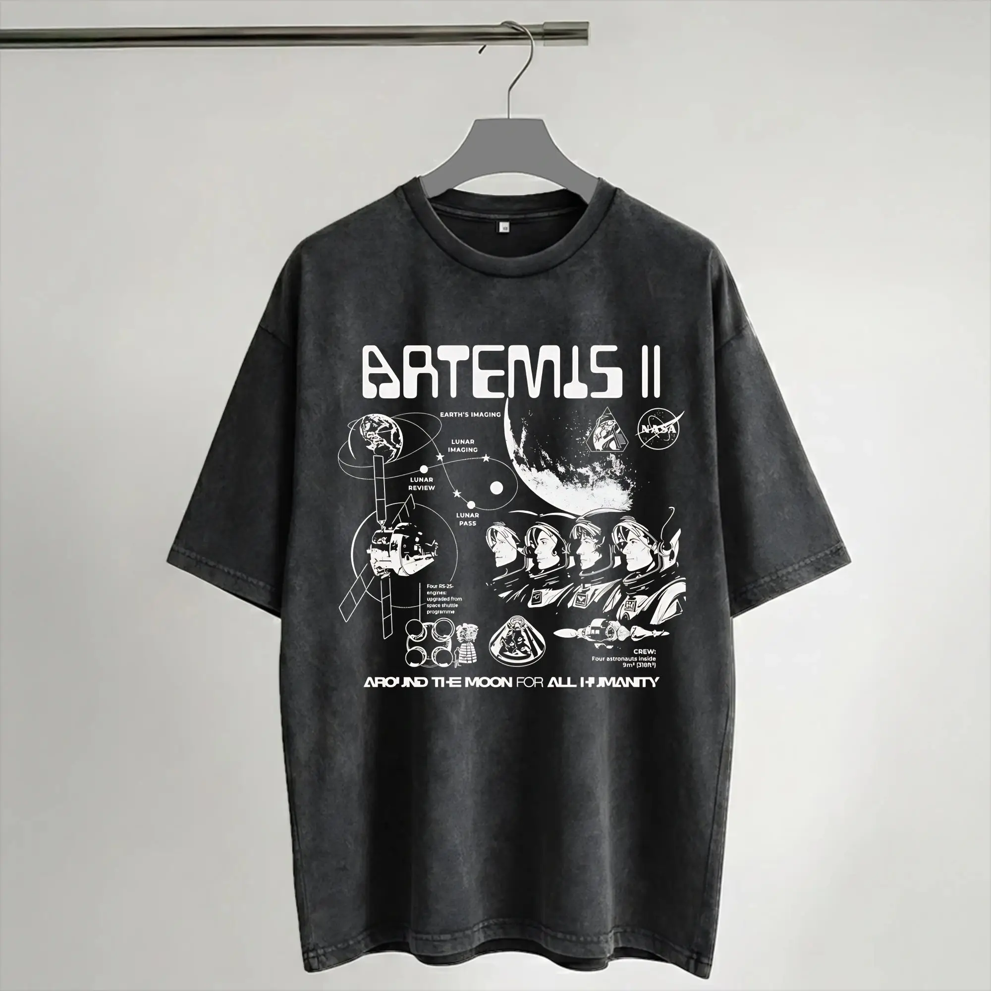 Artemis Mission To The Moon 2026 Artemis 2 T Shirt Hip Hop Washed Harajuku T-Shirts Retro for Men Women Streetwear Graphic Tees