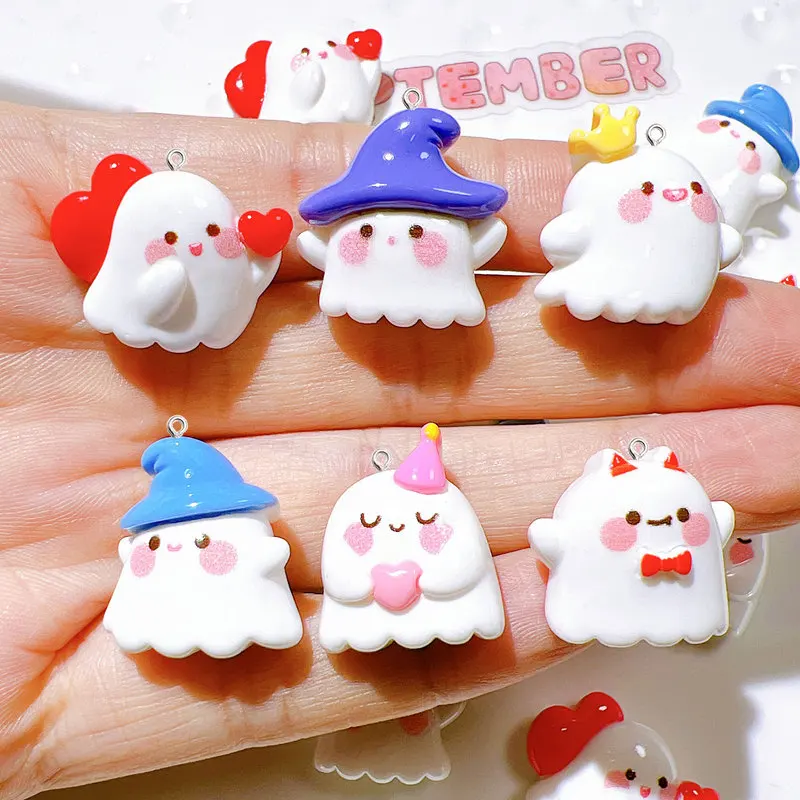 10Pcs Catoon Ghost Hallowe Resin Charms Necklace Earrings Flatback Crafts Pendant DIY Bracelets Keychain Decoration Accessories