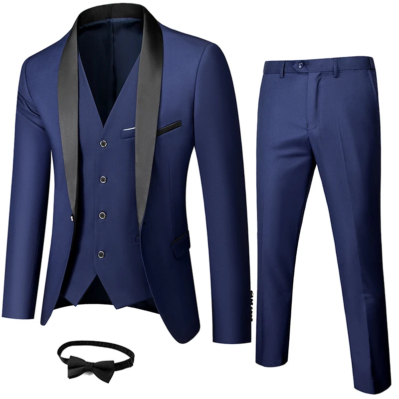 Men Tuxedos Slim Fit Fashion Shawl Lapel 3-Pieces Suits Groom Stage Costumes Single Breasted 1 Button Jacket Vest Pants