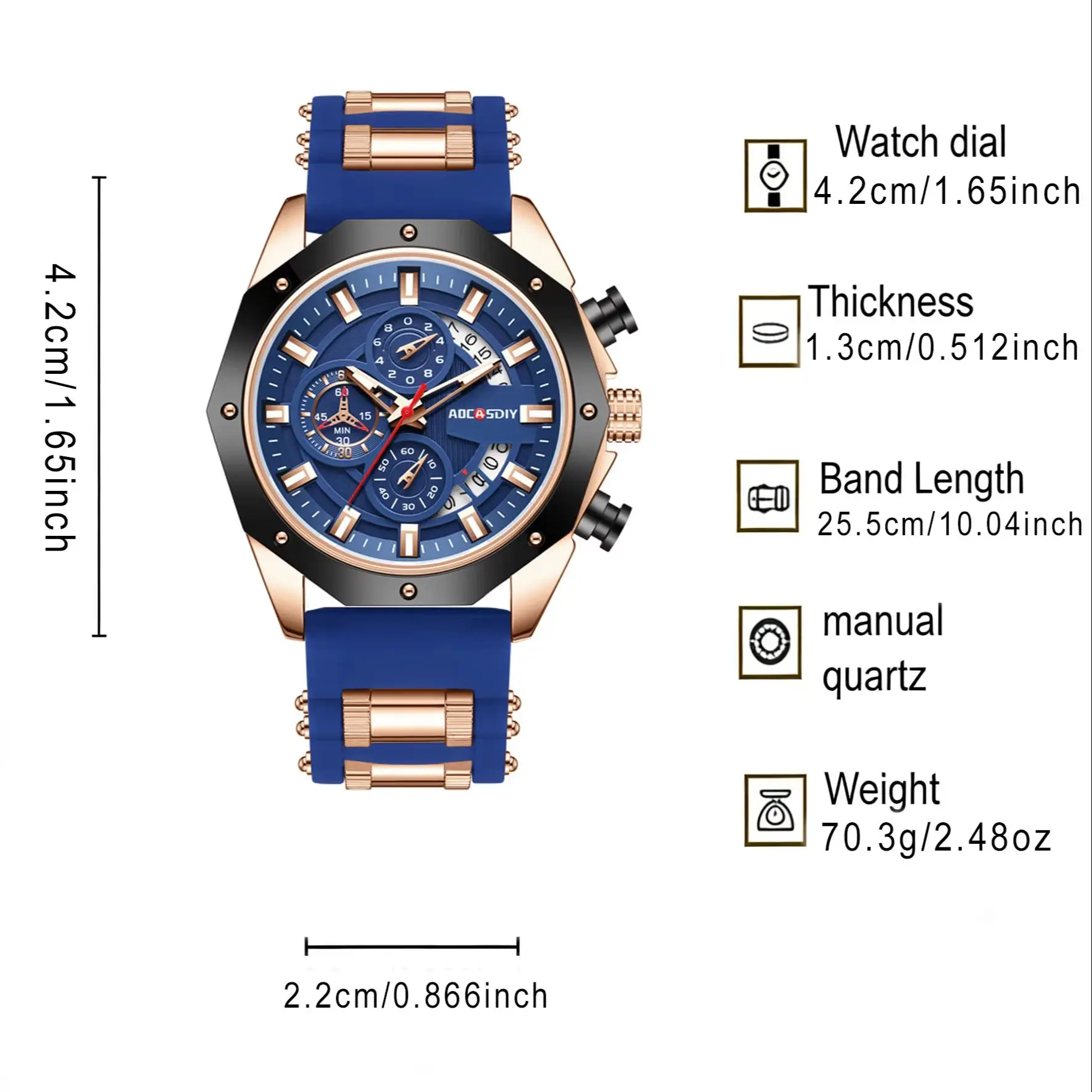 AOCASDIY Men's Timing Quartz Watch, Multifunctional Dial, Date Window, Luminous Hands, Sports & Business Watch