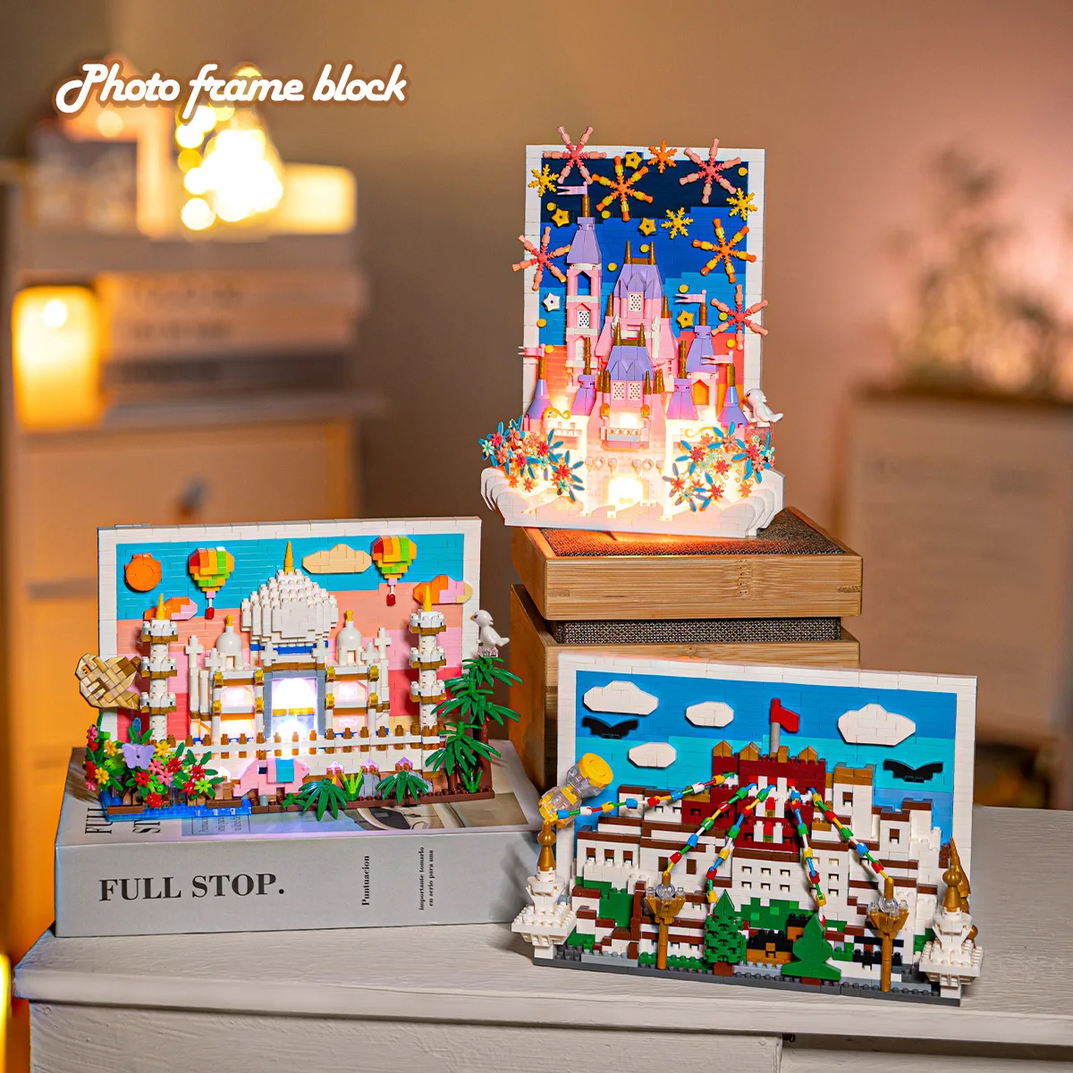 Photo Frame Micro Building Blocks Disney Castle Assembled 3D Postcard Model Potala Palace Taj Mahal Mini Brick Toys For Kids