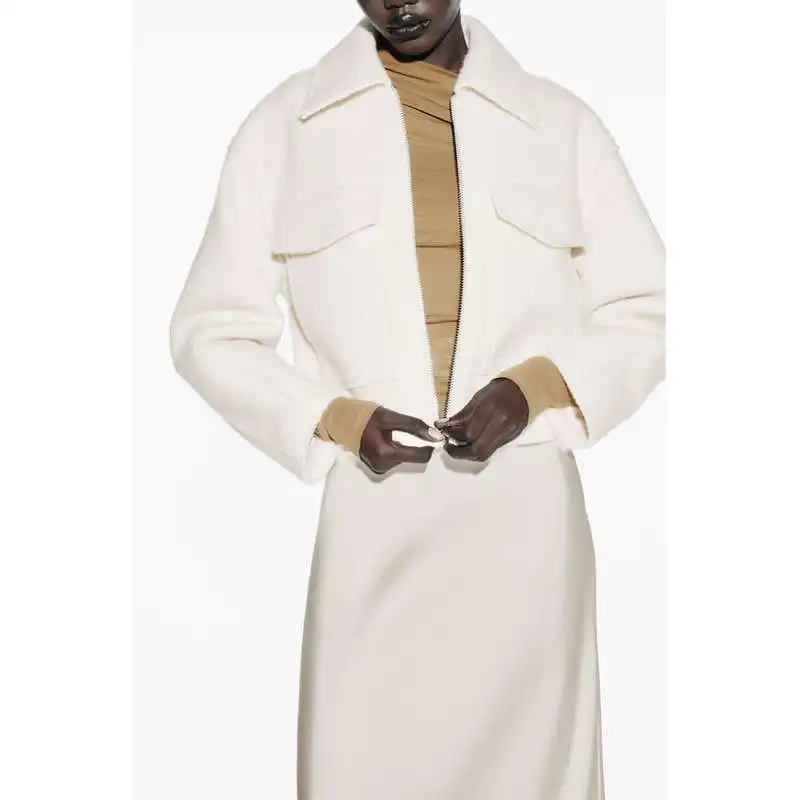 Casual Versatile ort Pearl Fce Jaet Donna Loose Fit Pendolarismo Sle Capispalla Fibra di poliestere Chiusura lunga con cerniera