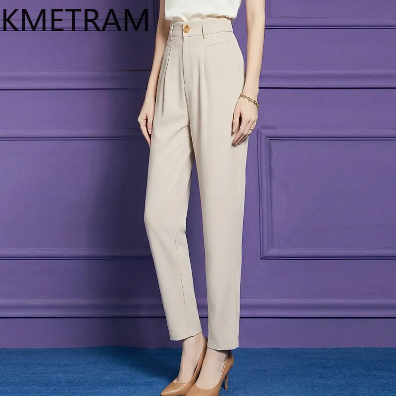 KMETRAM Straight Pants for Woman Elegant High Waist Suit Pants Casual Office Trousers New Summer Women Clothing 2026 pantalones