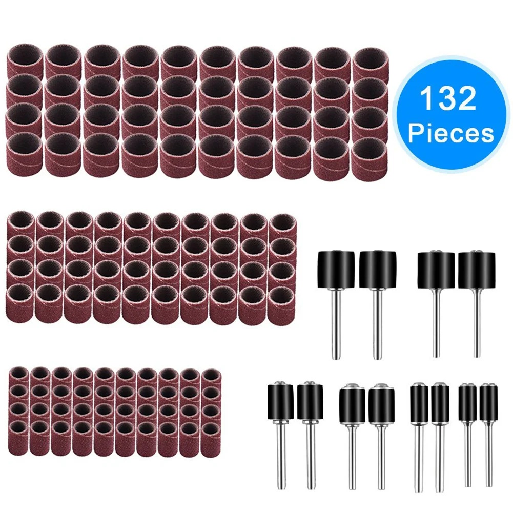 

132 Pieces Sanding Band Sleeves Polishing Abrasive Grinding Home Rotary Tool Parts Drilling Drum Sander Set Mandrels Nail Work