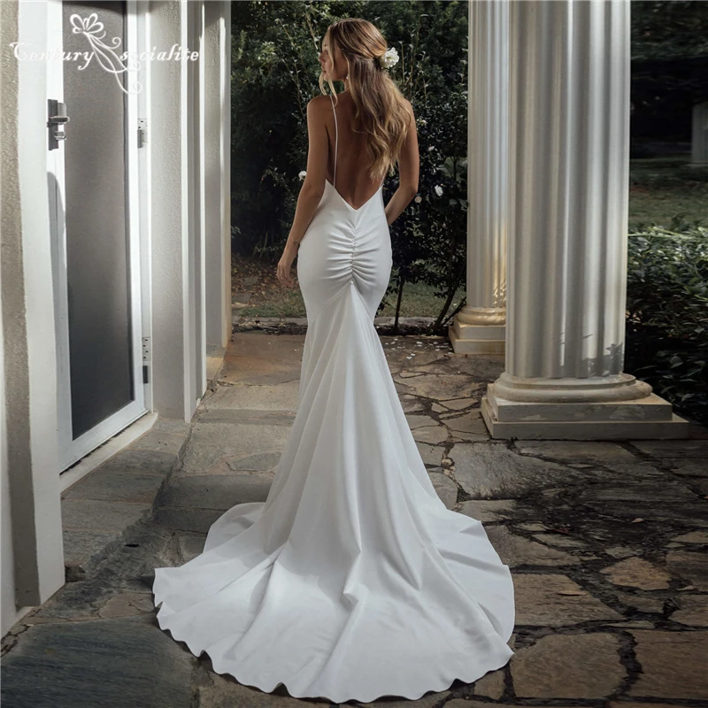 

Vestido de Novia 2025 Wedding Dress for Women Bride Mermaid Spaghetti Straps Backless Crepe Boho Bridal Gowns Customized