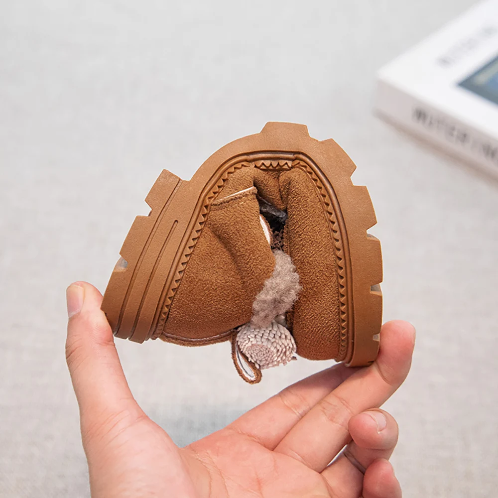 Faux Fur Winter Boots For Girls Vintage Children's Plush Boots Low Heel Elegant Lady Kid's Snow Boots Cotton Shoes For Girls