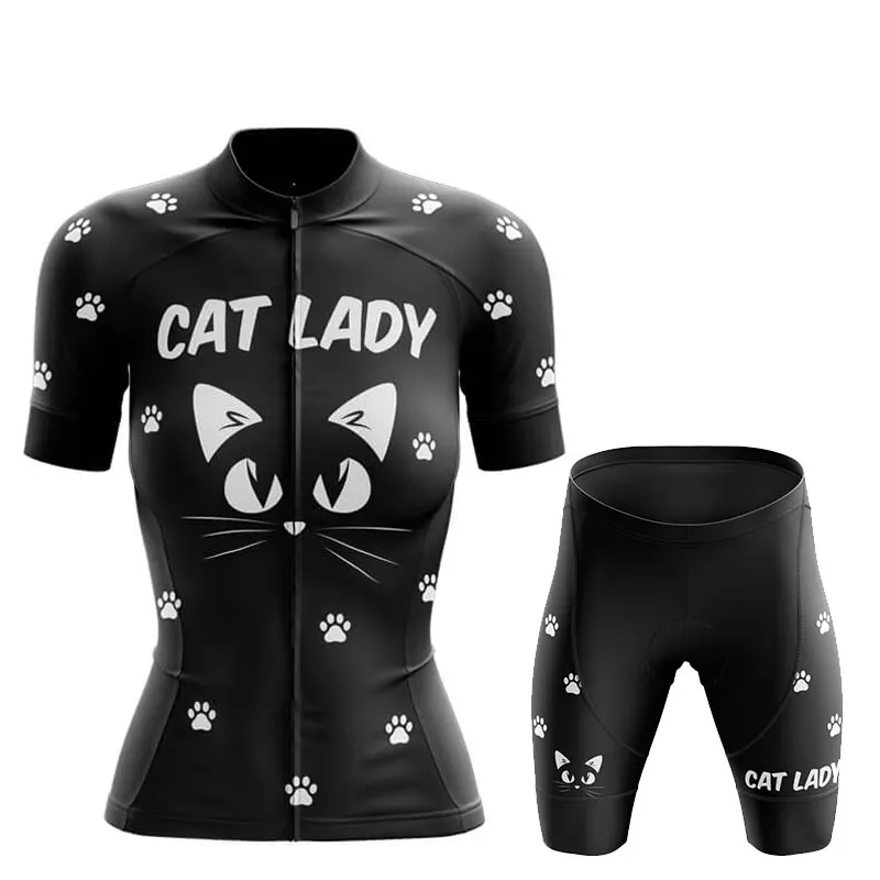 2023 WOMEN Cycling Jersey Set Funny Cartoon Cat Bike Clothes Summer Bicycle Clothing Cycling Set Maillot Conjunto Ropa Ciclismo