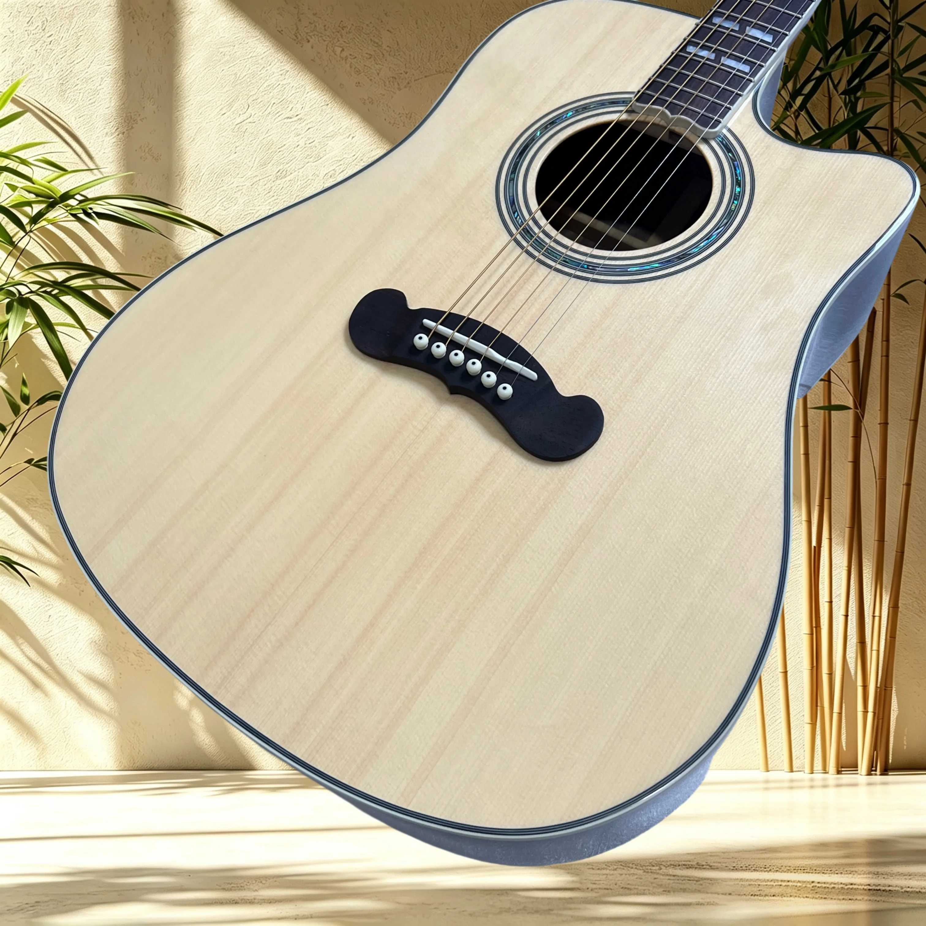 Song D Cutaway Acoustic Guitar Spruce Top Rosewood Back Sides Rosewood Fretboard Shell Inlay Binding Folk Singing Fingerstyle