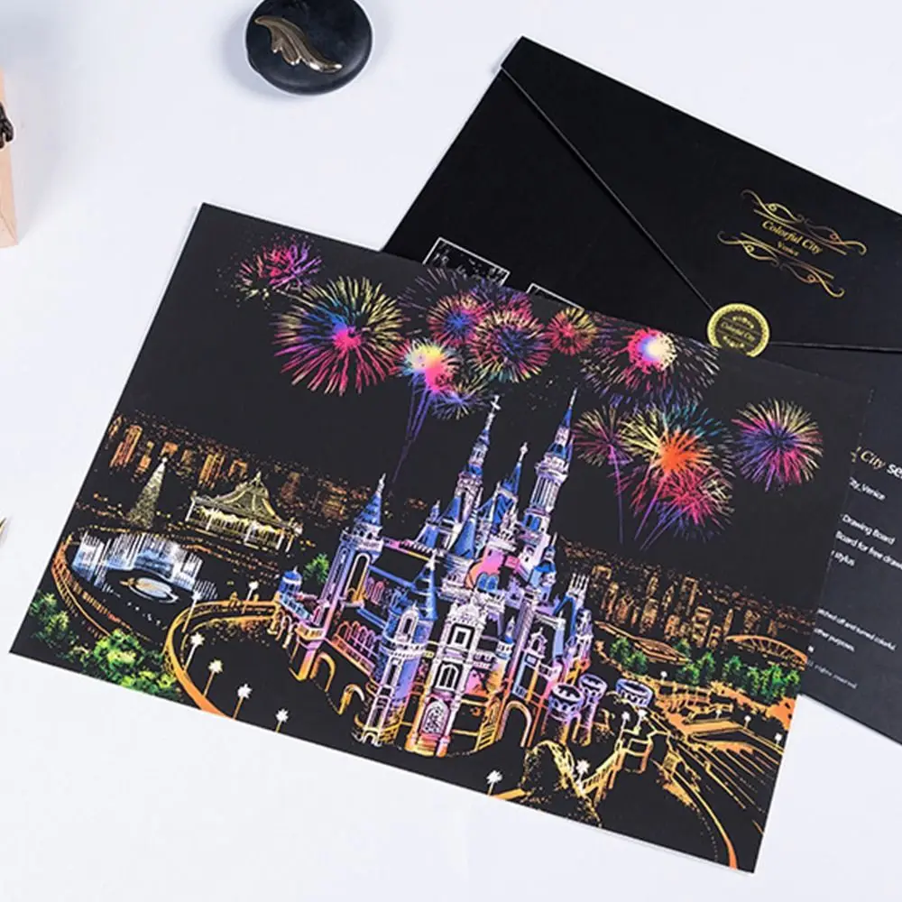 by Scratch Scratch Painting Kit Castles Flame Engraving Painting Scratch Art Paint Landscape Scratchboard with Tools Art Paper