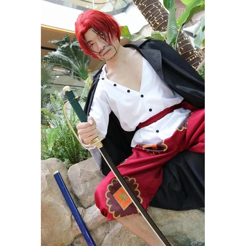 Film Red Shanks Cosplay Anime One Piece COS Costumes Adults Men Cloak Carnival Party Christmas Red Hair Pirates Wig Full Outfit