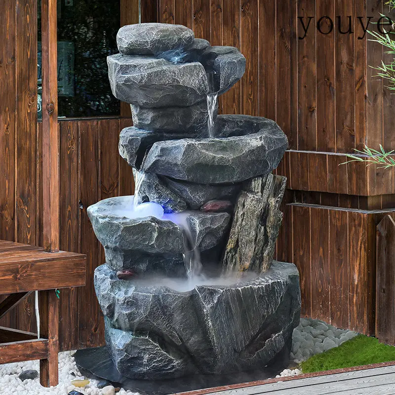 flowing water landscape ornament, circulating water system, water feature, fountain,  landscape floor pool landscaping