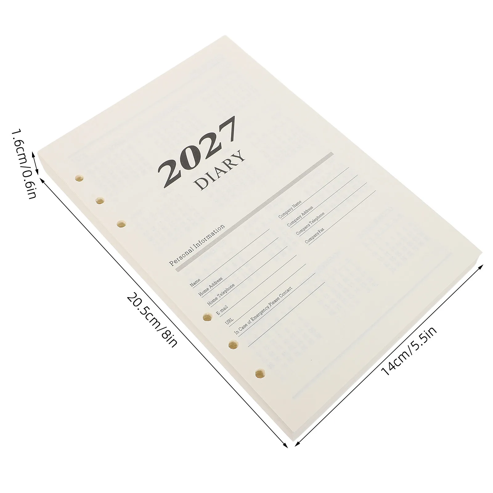 1Set 6-Ring Monthly Planner Binder Inserts 2027 Loose Leaf Planner Refills Daily Weekly Calendar Pages Refillable Notes