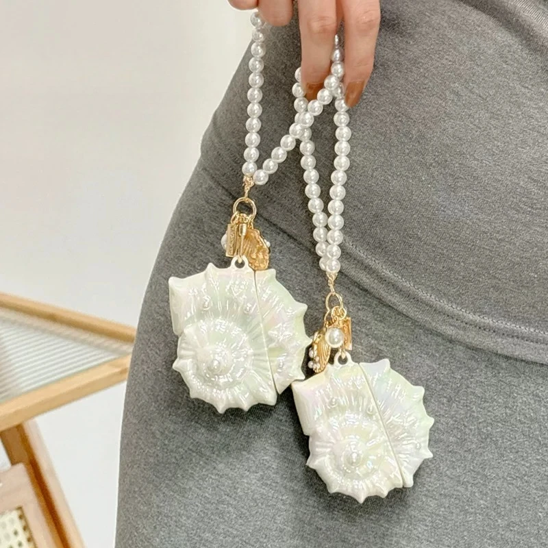 Luxury Iridescent Conch Shell Earphone Case For Huawei FreeClip 2S FreeClip2 3D Mermaid Pearl Seashell Protective Cover Keychain