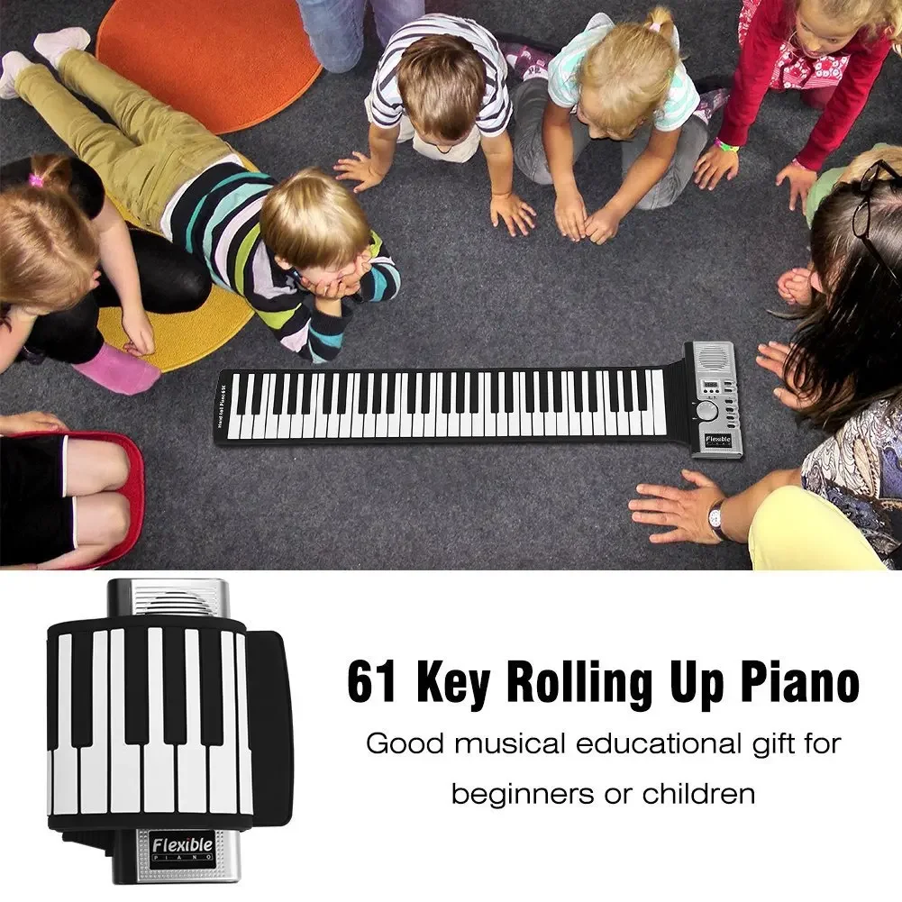 Roll Up MIDI Flexible Piano 61 Keys Silicone Portable Foldable Soft Keyboard Electronic Piano