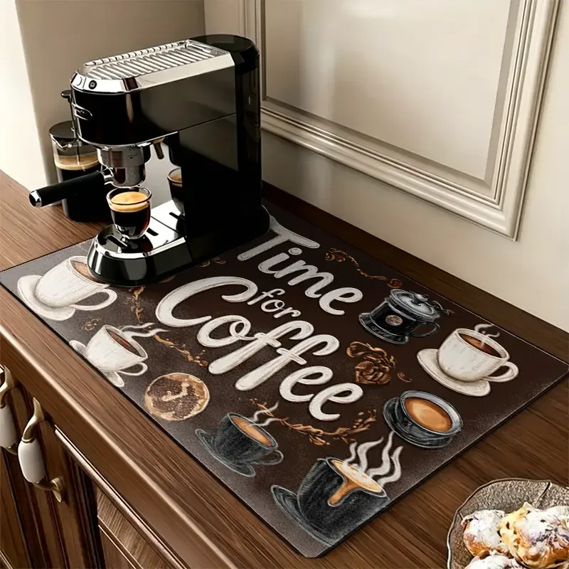 Square Coffee Mat Heavy Duty Rubber Bottom Non Slip Water Absorbent Pad for Coffee Bar and Countertop