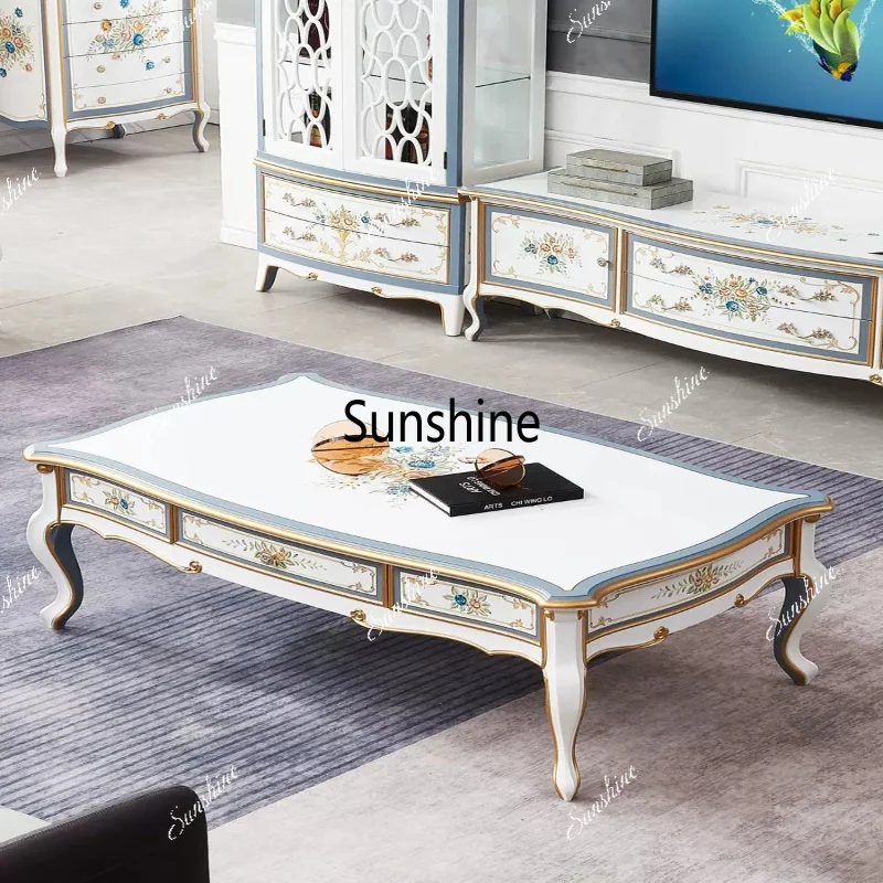 Solid wood painted coffee table modern simple small apartment tea table combination light luxury living room
