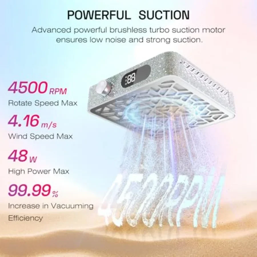 Cichy odkurzacz do pyłu paznokci 4500RPM: do paznokci akrylowych, żelowych, dipowych i pudrowych, profesjonalny odkurzacz do paznokci, niezbędny dla manicurek