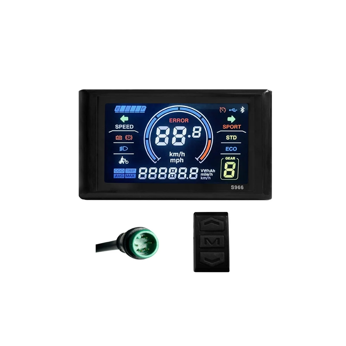 

Electric Bike Display 24V-72V Waterproof LCD Display S966 Electric Bike Controller Panel Dashboard,Waterproof Connector