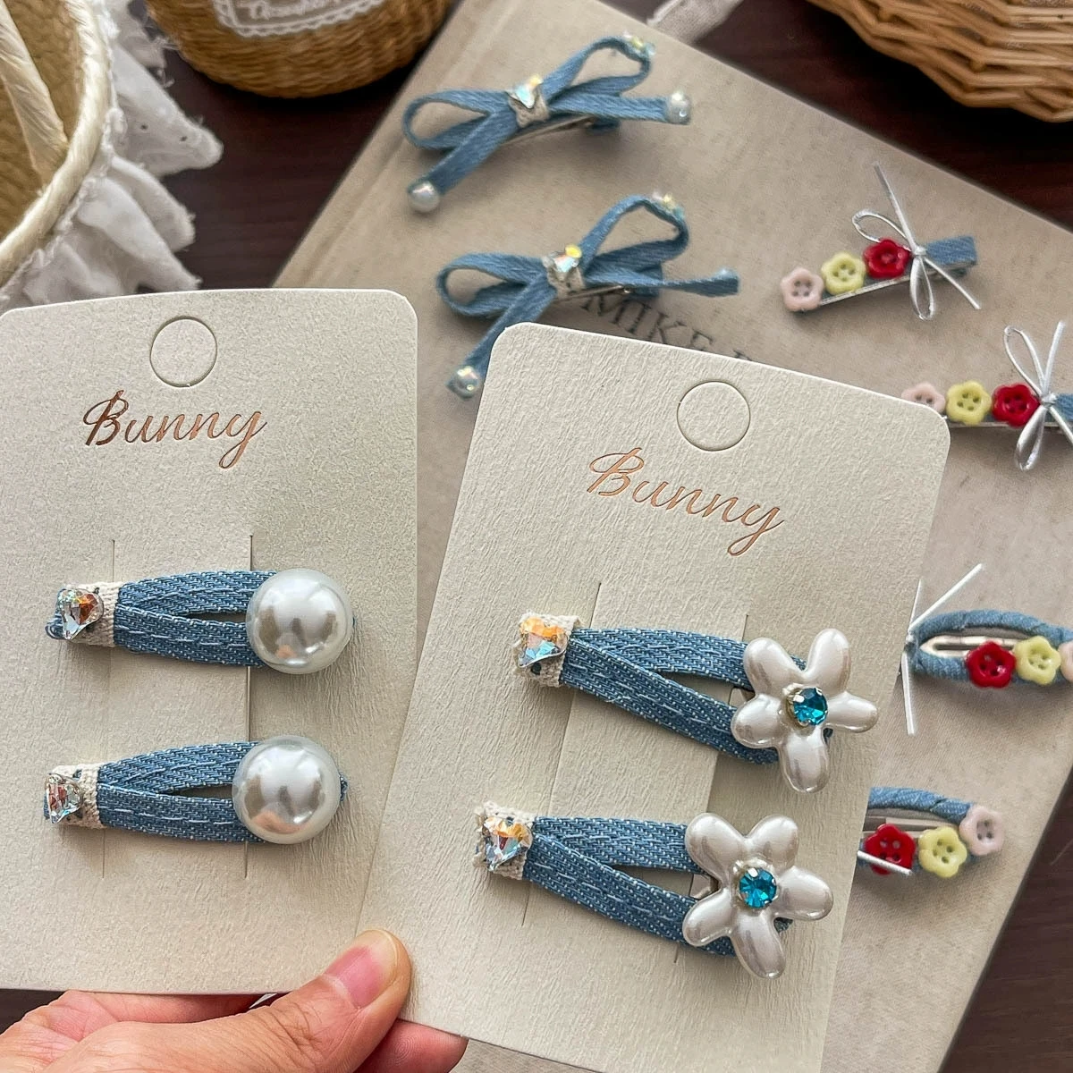 2Pcs Denim Hair Clips for Girls Braids Holder Children's Hairpin Baby Fabric Covered Side Clip Cute Hair Accessories Hair Tie
