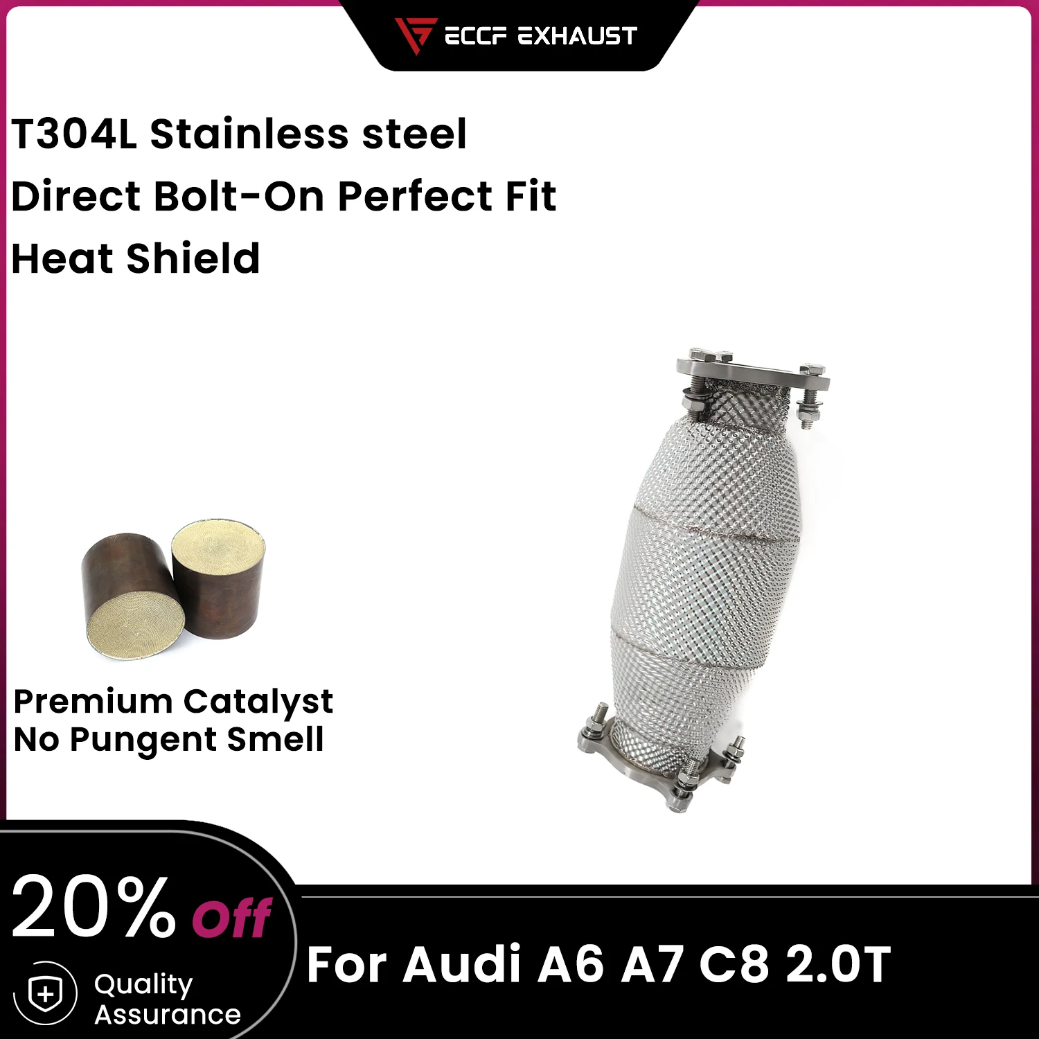 

Sports Downpipe With Heat Shield For Audi A6 A7 C8 2.0T Aggressive Exhaust Sound High Flow Performance Upgrade