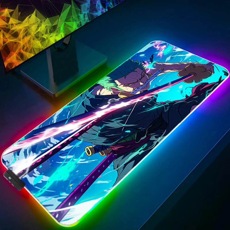 Backlight gaming xxl mouse pad uma peça zoro led computador gamer teclado portátil tapete mouse rgb antiderrapante tapete de mesa de borracha