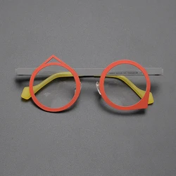 Niche personality multi-color ultra light pure titanium glasses frame round literary retro irregular optical prescription glasse