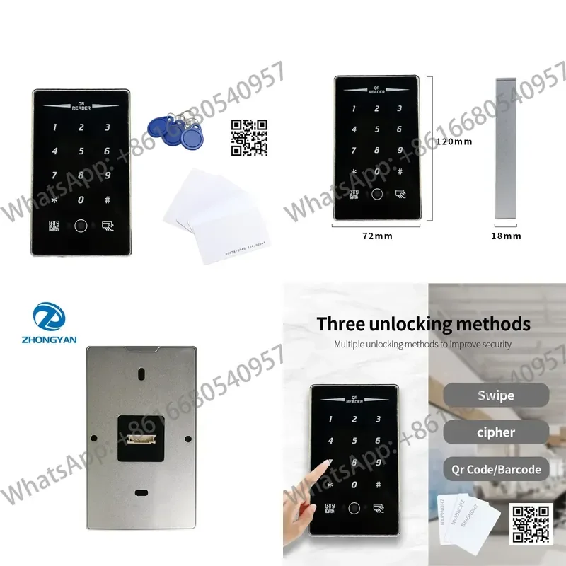 Outdoor QR Scanner Waterproof Touch Keypad RFID Wiegand 26/34 QR Code Reader 13.56Mhz IC Card Door Access Control Reader