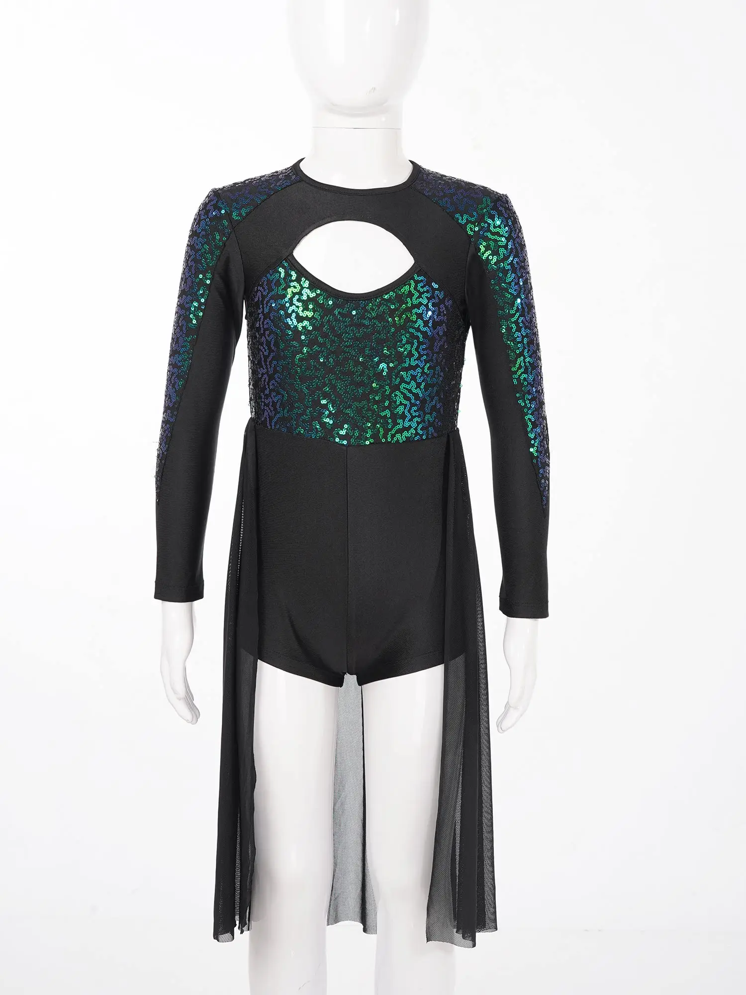 Children Girls Long Sleeve Shiny Sequins Ballet Dance Unitard Dress Gymnastics Leotard Dancewear Kids Lyrical Dance Costume