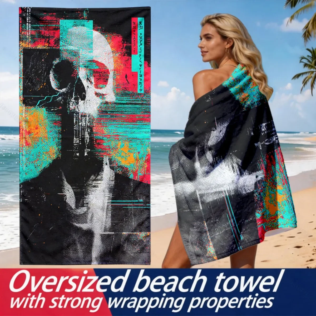 Skeleton figure wearing a suit polyester microfiber beach towel is highly absorbent, suitable for swimming and beach outings