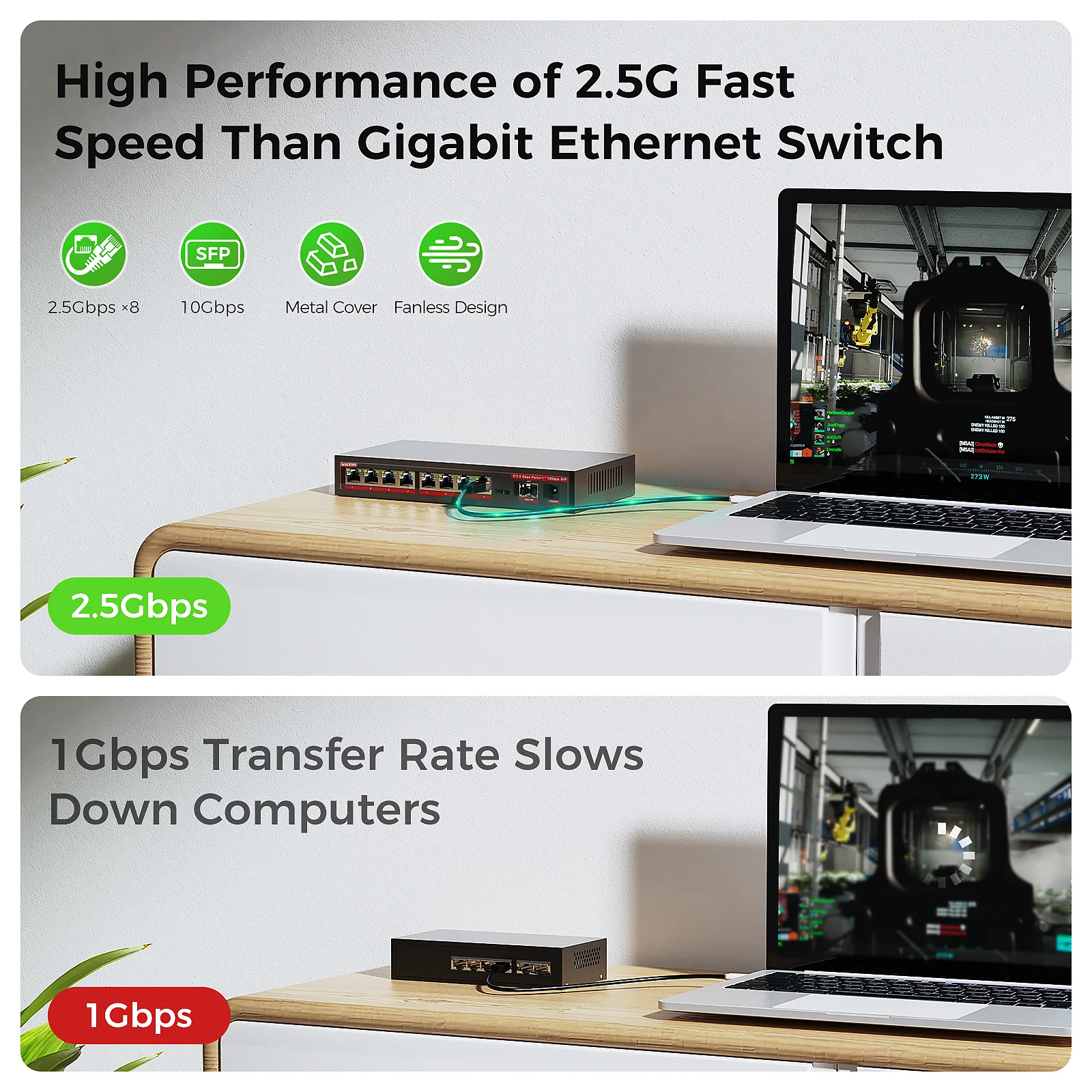 Ienron-Commutateur Ethernet avec port de déchets, commutateur réseau Cherry POE, caméra IP, sécurité CCTV, 2.5G, 4, 8 ports, 2.5G, 2/1x10G