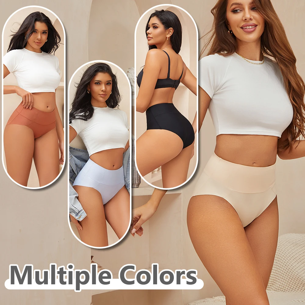 3Pcs/Set Seamless High-Waisted Panty Anti-Slip Briefs Sexy Women's Underwear Anti-Curling Underpants S-3XL Large Size Pantie