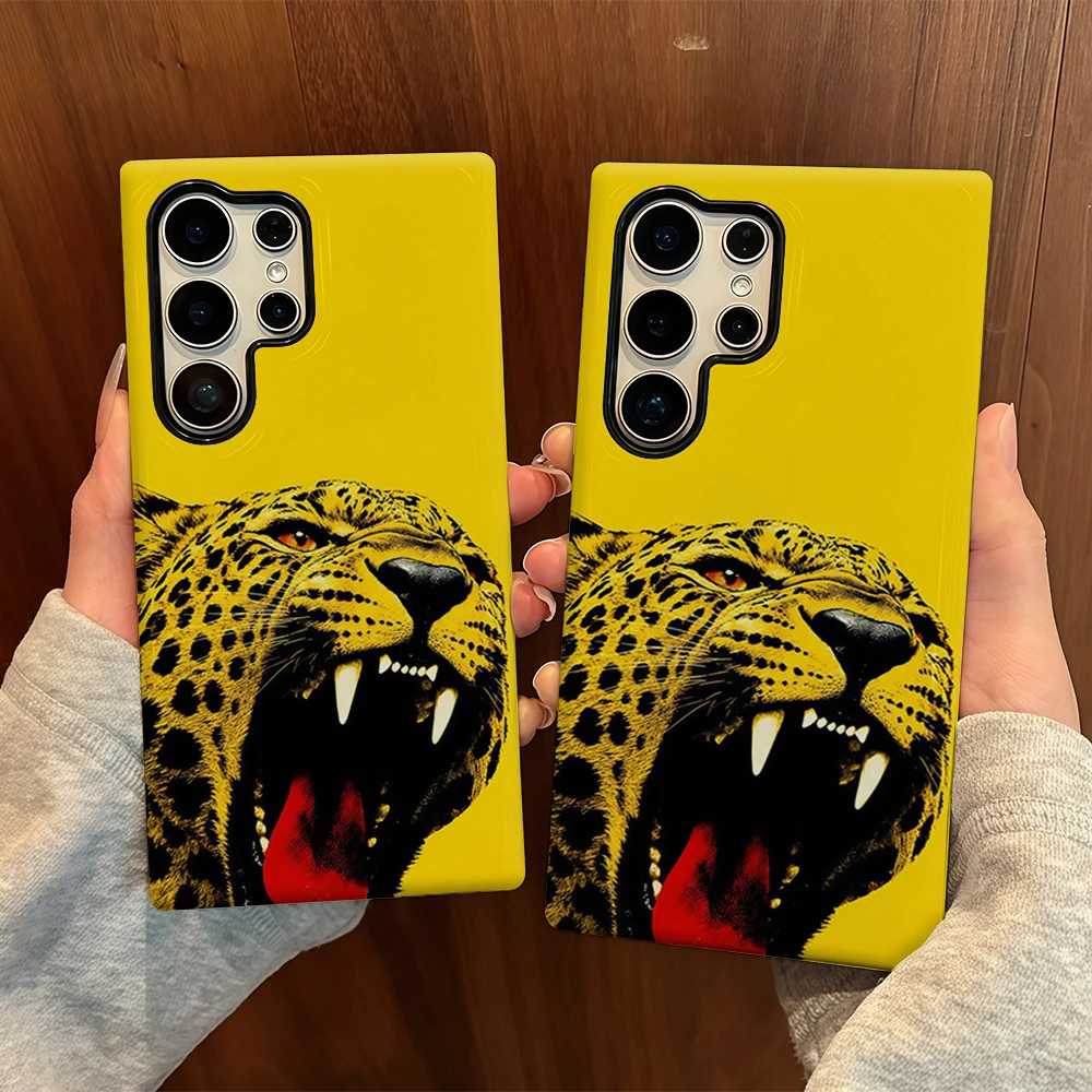 Yellow Roaring Leopard For Samsung Galaxy Phone Case S23 S20 S25 FE S24 Plus S26 Ultra 2-IN-1 Shockproof Bumper Hard PC